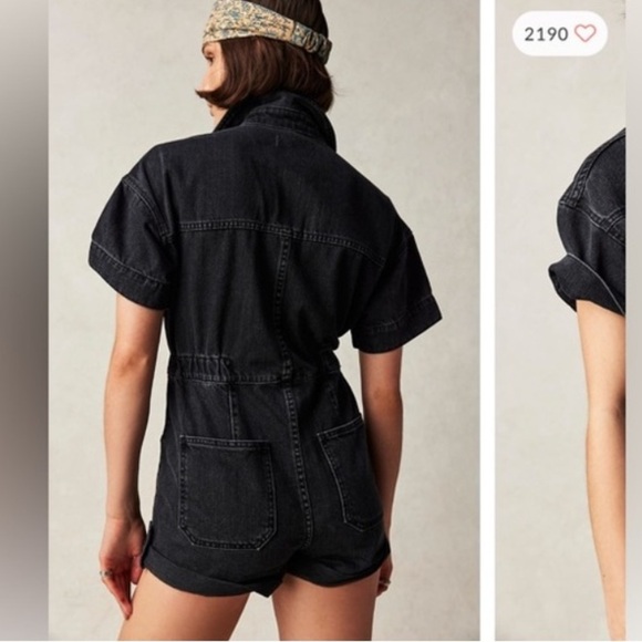 Free People We The Free Marci Cuffed Shortalls Rebel Black Shorts Denim Romper M - Picture 3 of 12